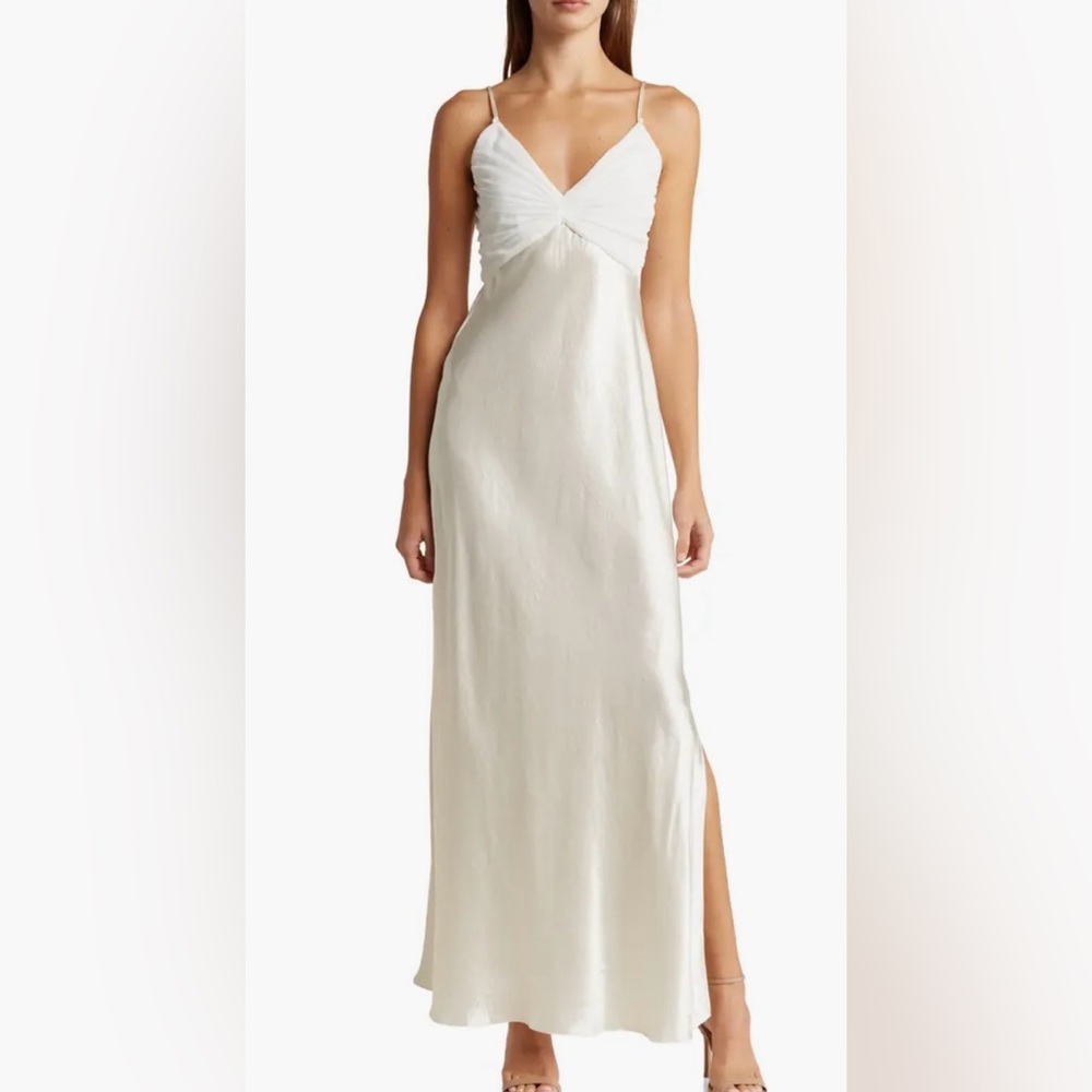FRAME Ruched Mixed Media Maxi Dress